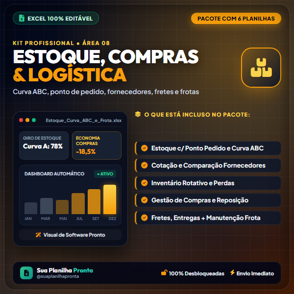 Pacote Estoque, Compras e Logística em Excel