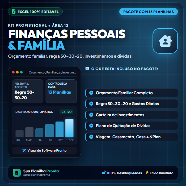 Pacote Finanças Pessoais e Orçamento Familiar em Excel